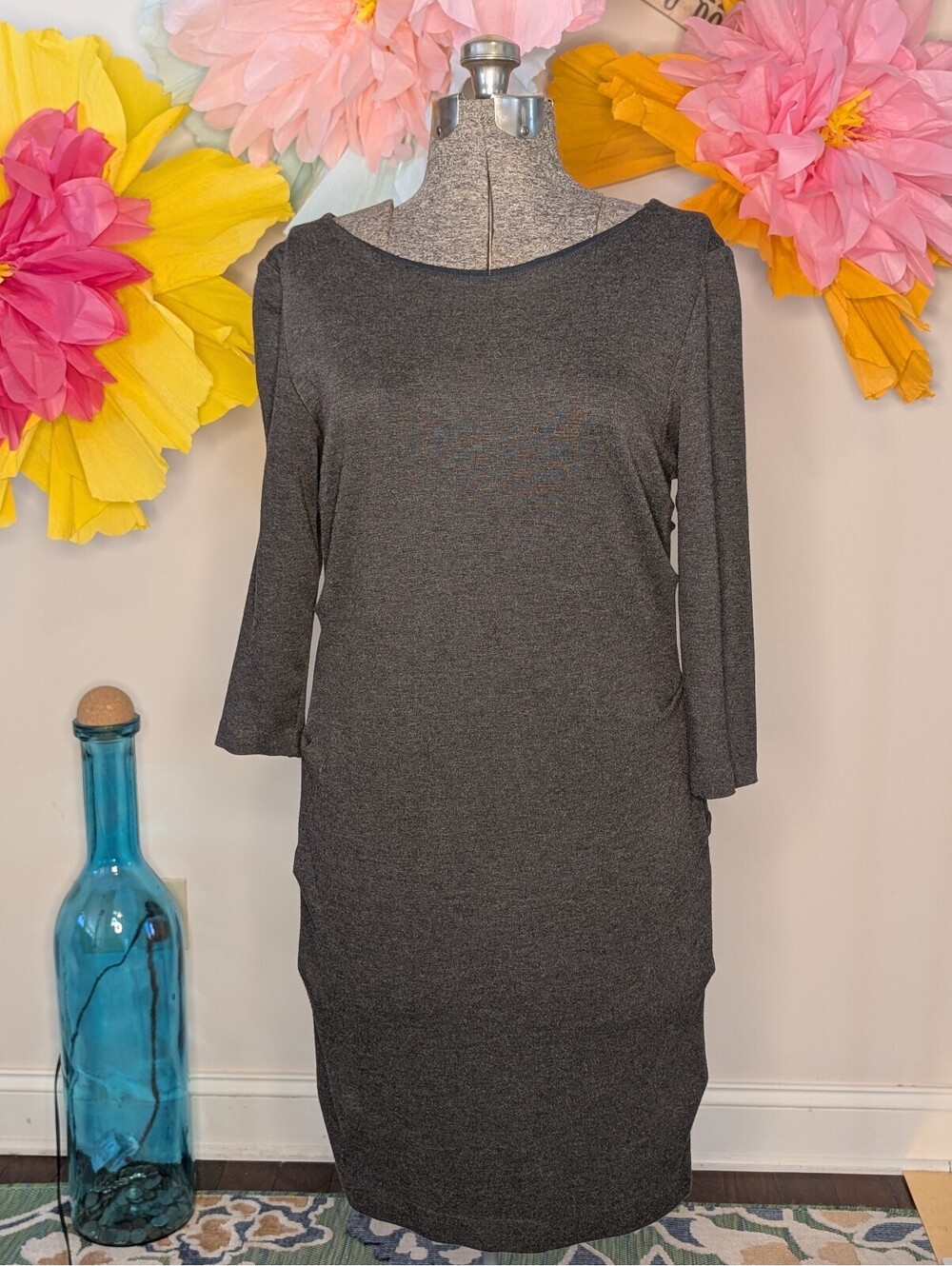 2211 - Nicole Miller Studio Charcoal Gray Bodycon Dress Size L